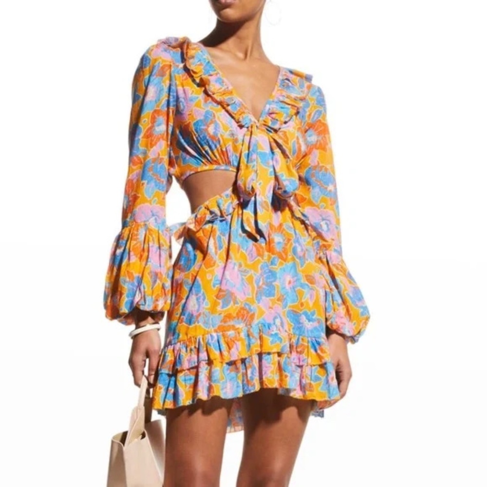 Love The Label Nadia Front-Tie Ruffle Cut-Out Mini Dress S NWT